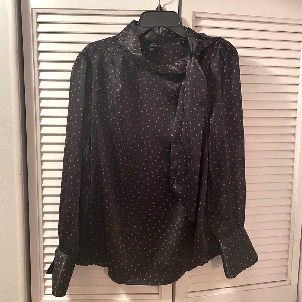 Black Blouse with brown polka dots